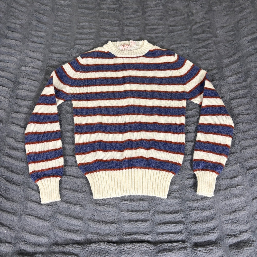 Vintage Gap Striped Crewneck Sweater Womens Small Blue Cream Rust Wool Blend